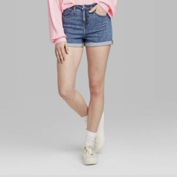 Wild Fable Woman’s Medium Wash High Waisted Cuffed Denim Short- Size 2/ 26R - Picture 1 of 11